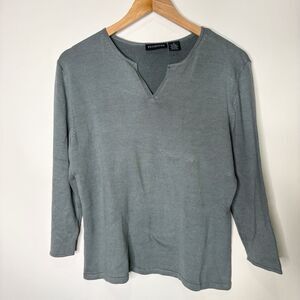 Bridgetown Collection Silk Blend 3/4 Length Sleeve Knit Top Blue Green Women L